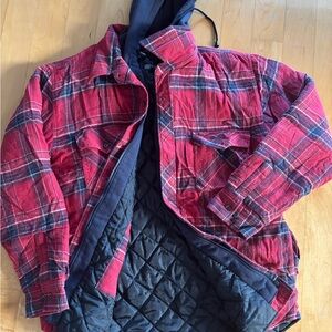 Vibrant Red and Blue Puffer Jacket with Cozy Insulation